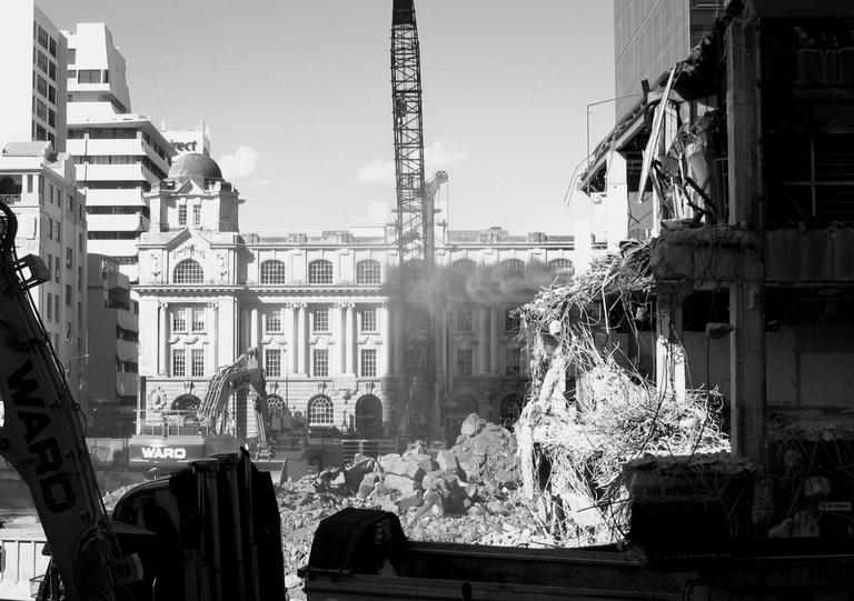 View of the biggest demolition works in Auckland